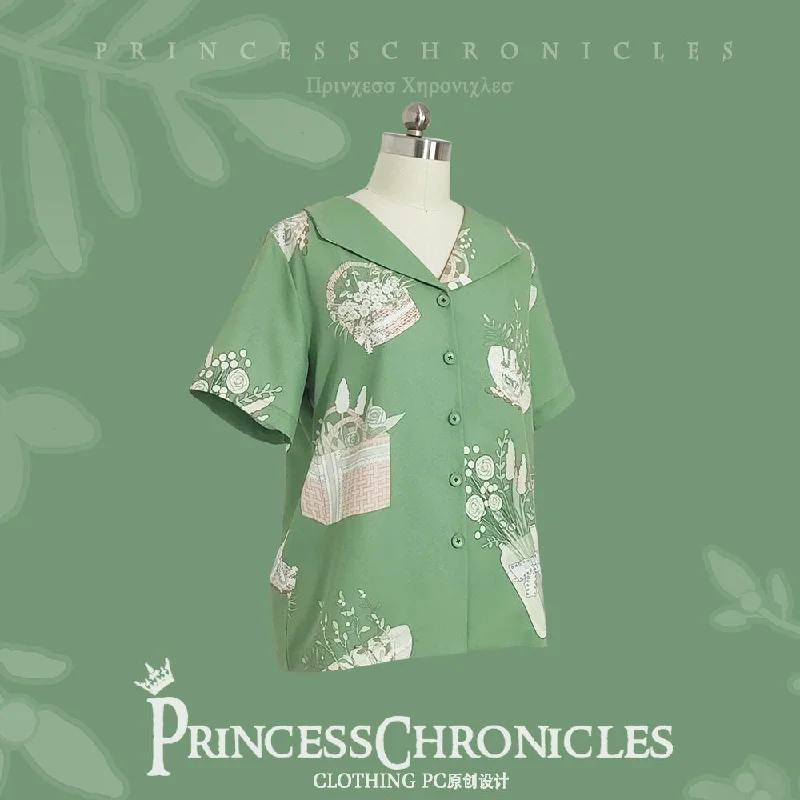 Princess Chronicles~Limited Flowering Time~Ouji Lolita Green Short Sleeve Shirt