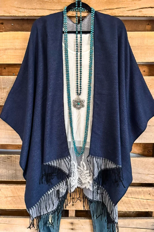 Winter Walk Poncho - Denim