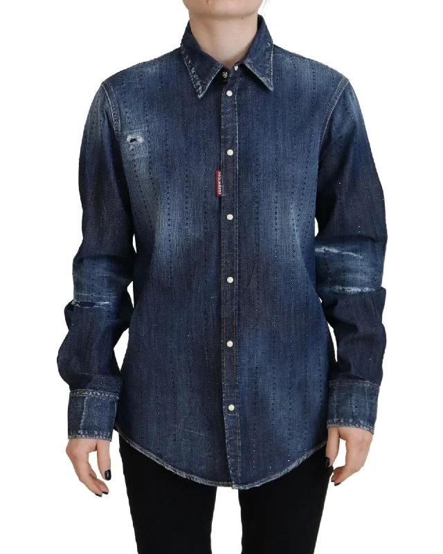 Dsquared² Washed Cotton Button Down Collared Denim Top