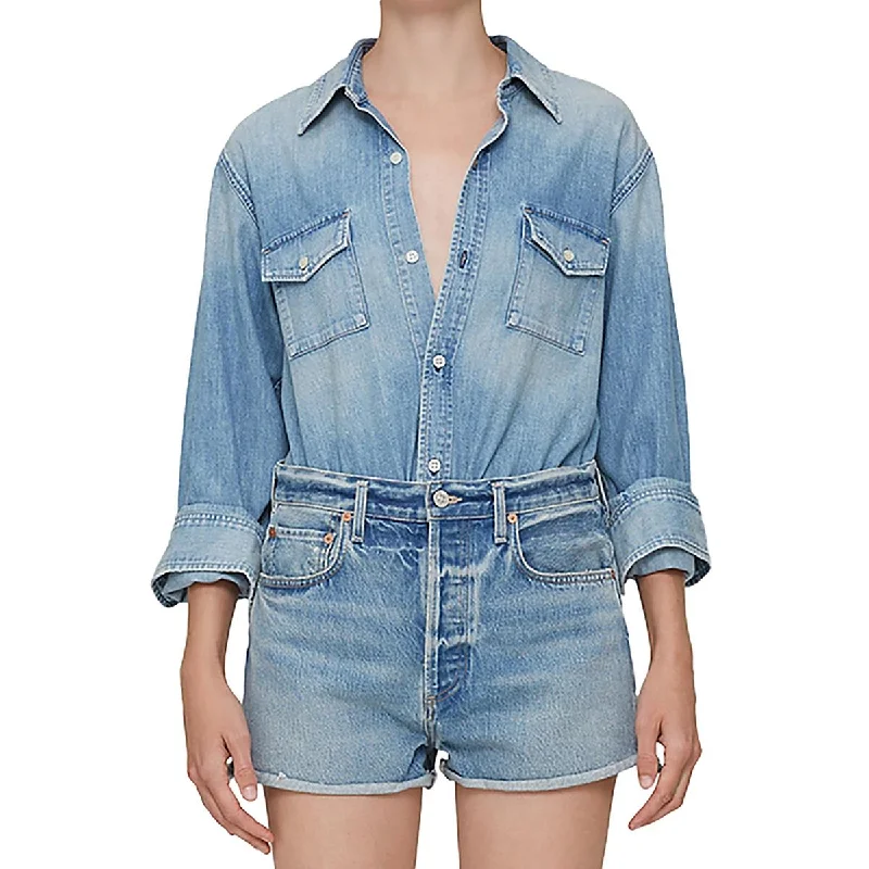 Womens Cotton Denim Button-Down Top