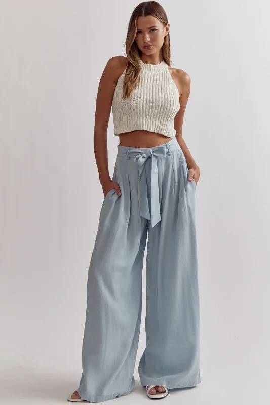 Entro Light Blue Denim Wide Leg Paper Bag Pants