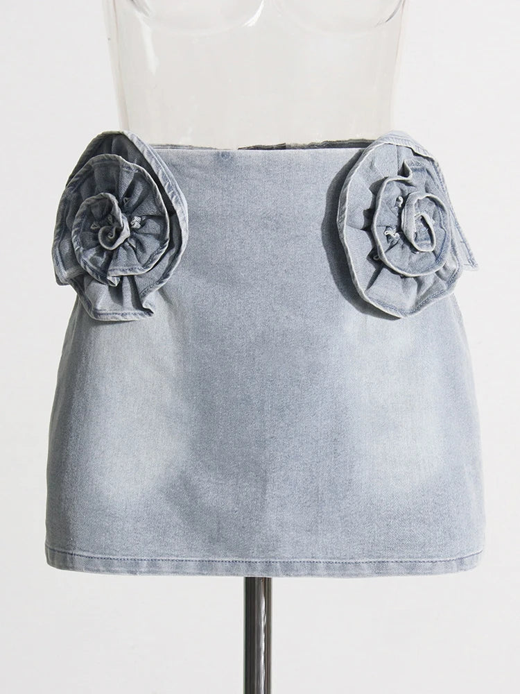 Floral Applique Denim Skirt