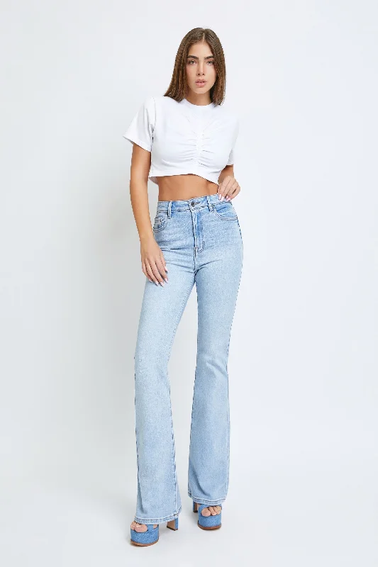 Hidden Jeans Happi High Rise Flare Straight Denim Jeans In Light Blue