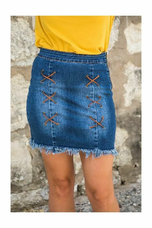 L and B Denim Skirt With Raw Hem