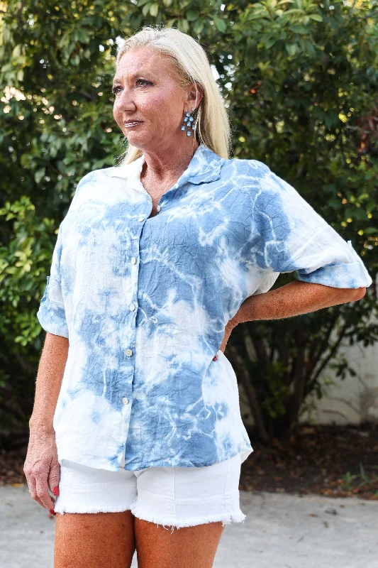 Tempo Denim Tie Dye Button Top