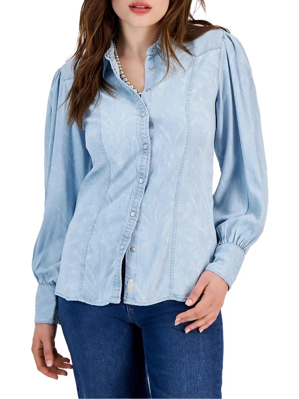 Womens Denim Button-Down Top