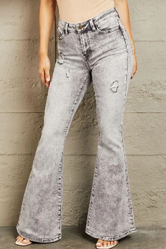 Gray Acid Wash Flare Denim