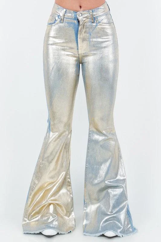 Gold Foil Denim Bell Bottom