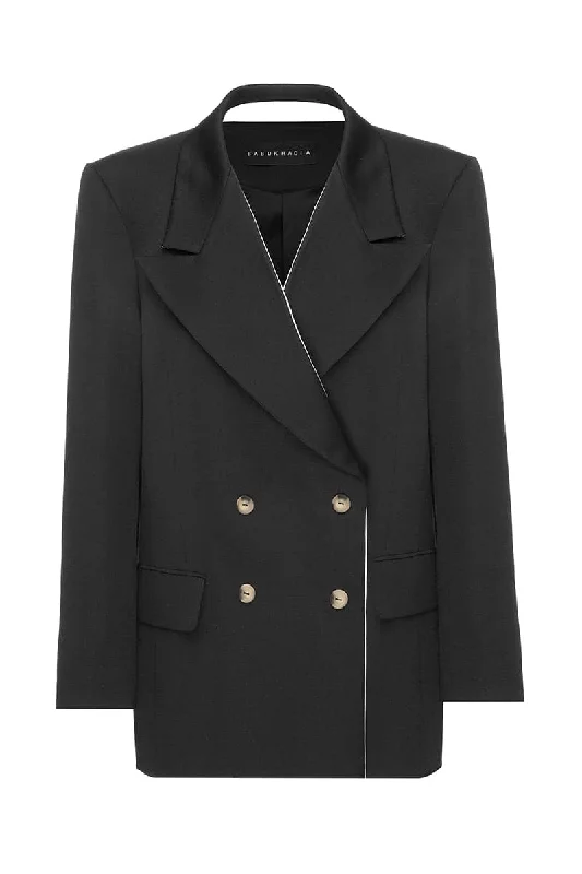 BLACK TRIMMED LAPEL BLAZER