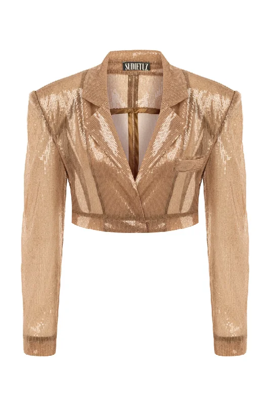 BROWN SEQUIN CROPPED BLAZER