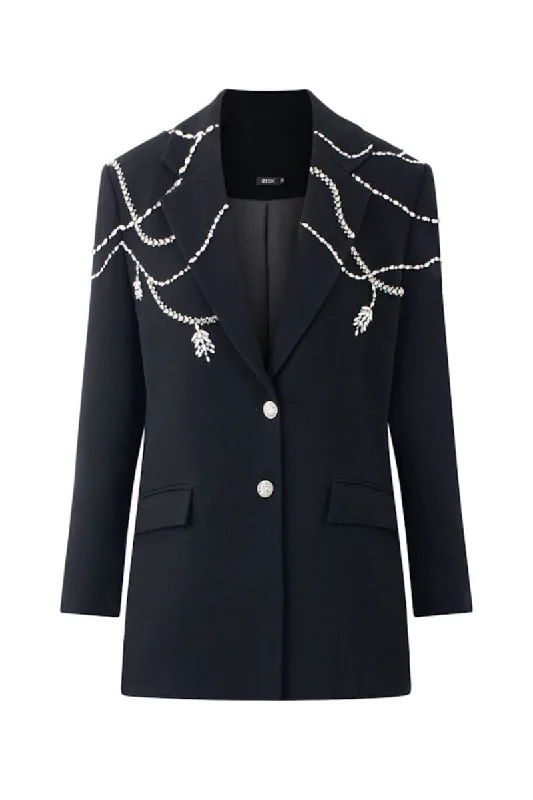 DEARIE BLACK STRAIGHT CRYSTAL BLAZER