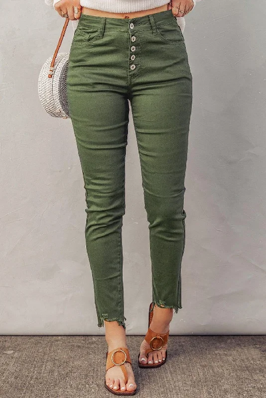 Sage Green Frayed Denim Jeans