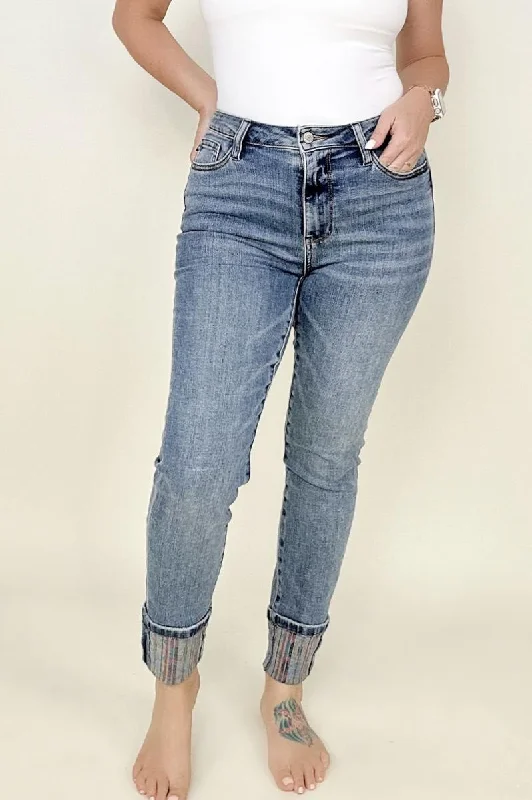 Judy Blue High Waist Southwestern Cuffed Denim