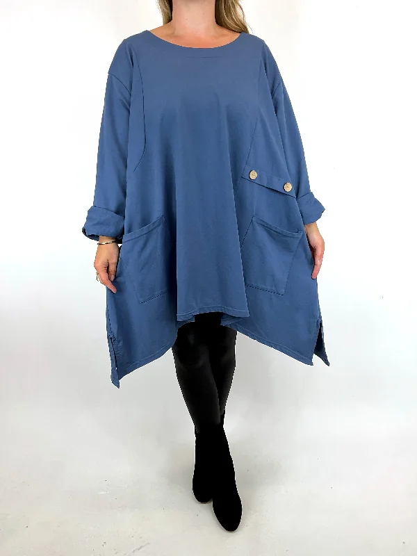 Made in Italy Lagenlook Otis Side Button Top in Denim Blue. 11112