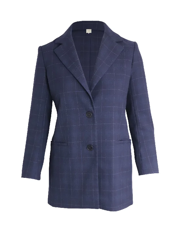 Maje Valiro Single Breasted Checked Blazer in Blue Polyester