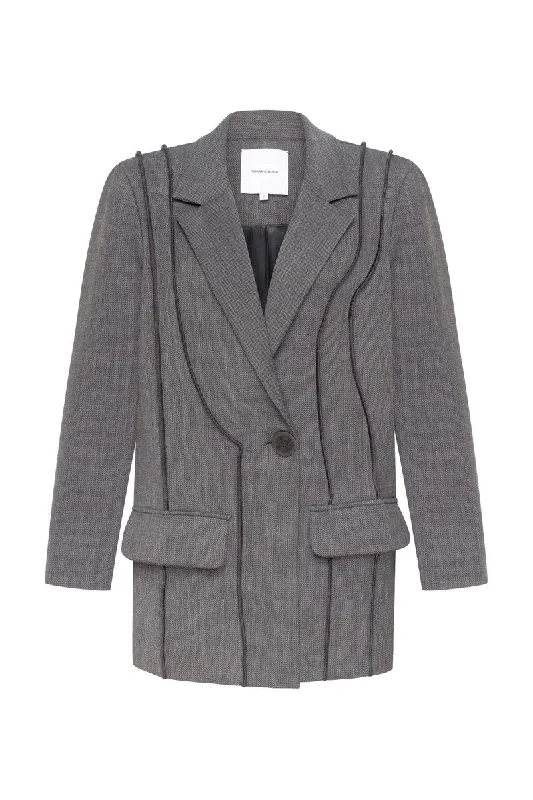 MARIE SINGLE BREASTED AND RELAXED FIT BLAZER WITH DECORATIVE LINEAR ELEMENTS