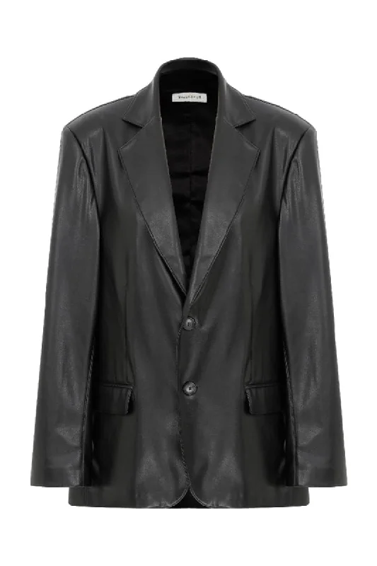 NOIR BOXY VEGAN LEATHER BLAZER