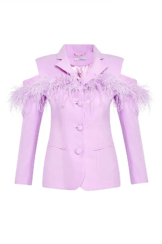 ORCHID LILAC BLAZER WITH FEATHER-DETAILS