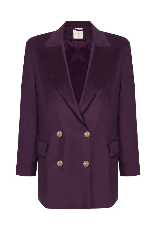 PURPLE DOUBLE BREASTED WOOL-TWILL BLAZER