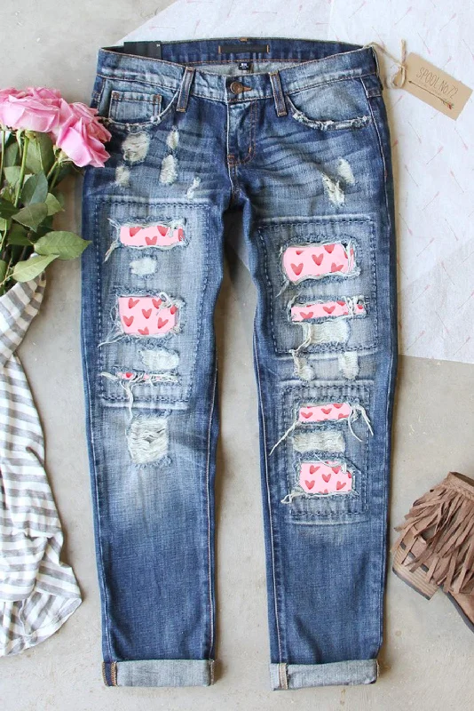 Valentine Hearts Patches Denim Jeans