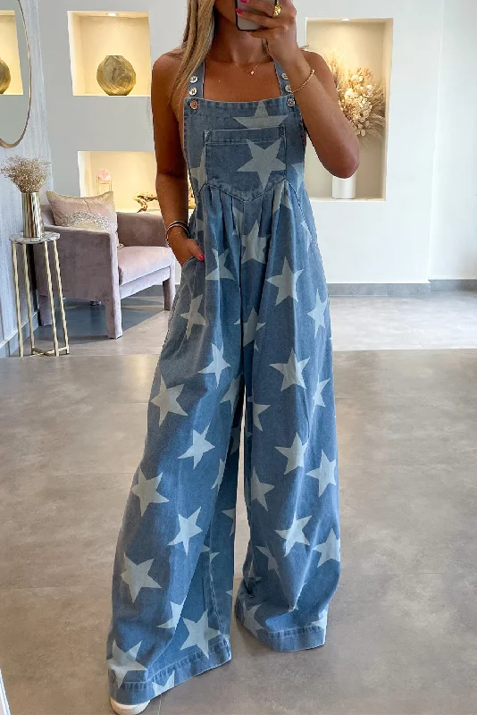 Star Sassy Pleated Wide Leg Denim Overall