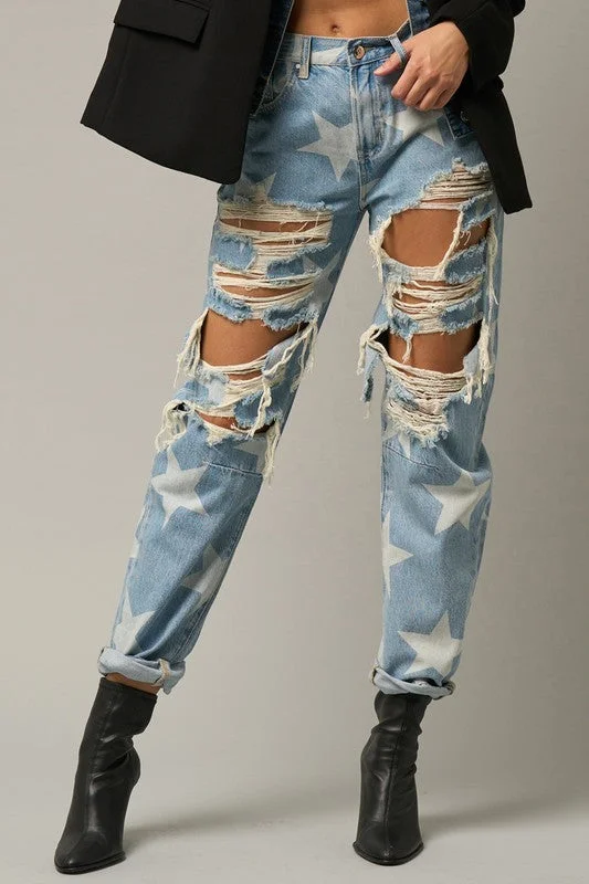 Slouchy Heavy Distressed Star Denim