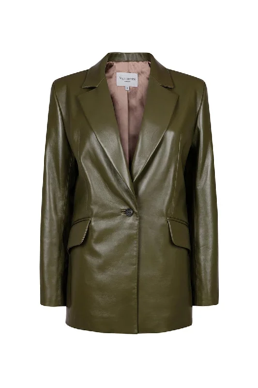 VERHEYEN X CULT MIA CHESCA OVERSIZED OLIVE LEATHER BLAZER