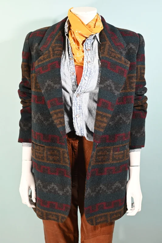 Vintage 80s Southwestern Indian Blanket Style Oversized Jacket/Blazer L