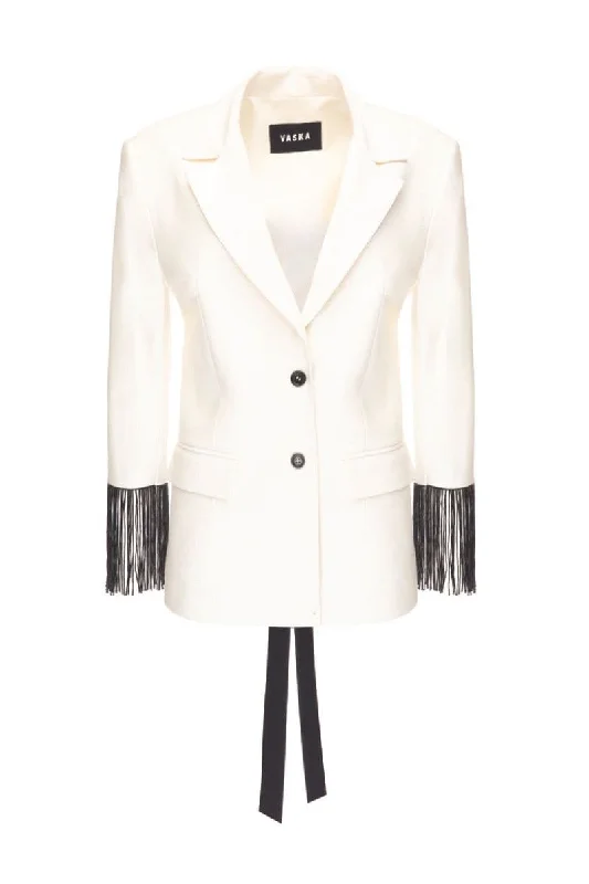 WHITE JACKET WITH BEADED FRINGE