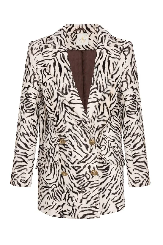 ZEBRA PRINT FAUX FUR DOUBLE BREASTED BLAZER