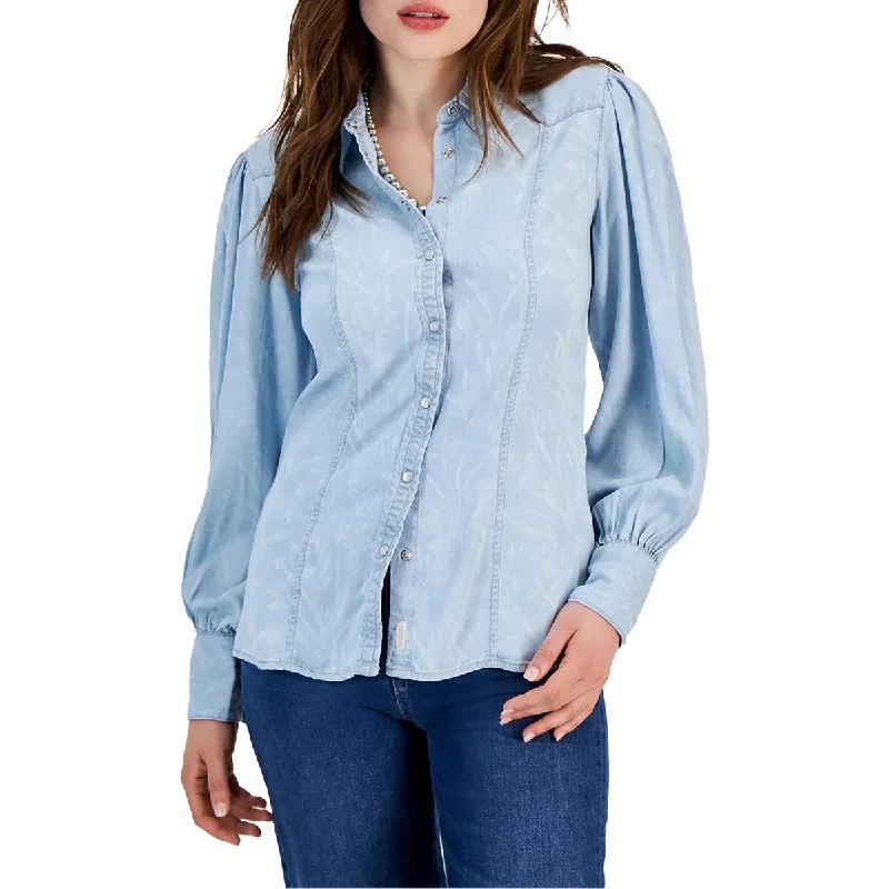 Guess Womens Denim Button-Down Top