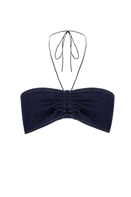 NAVY BLUE DENIM GATHERED TOP