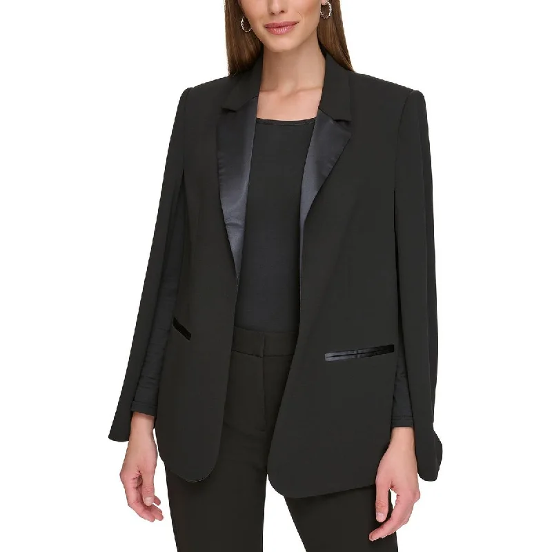 DKNY Womens Petites Solid Collared Open-Front Blazer