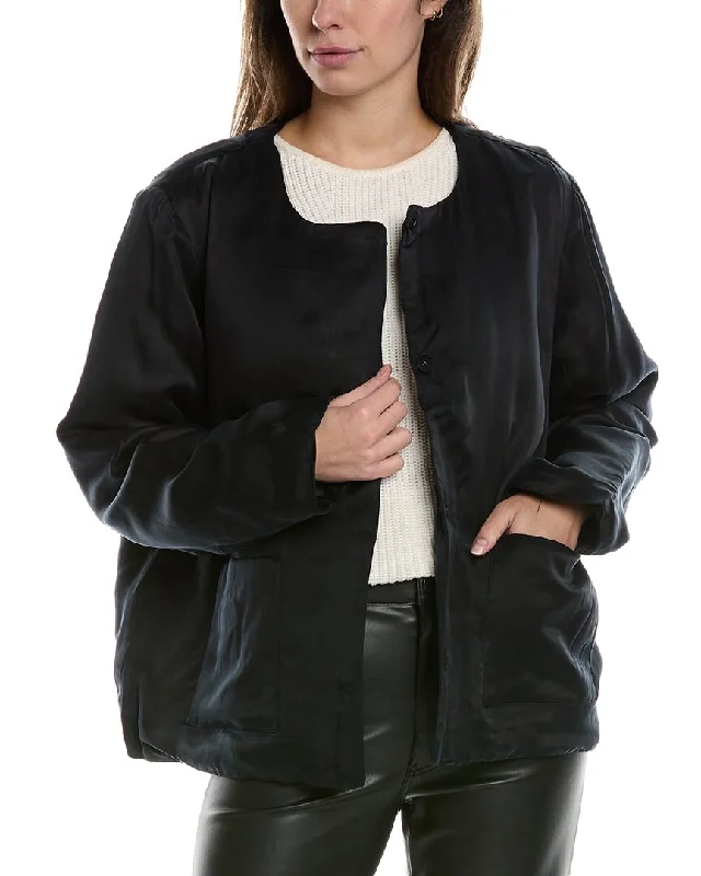 EILEEN FISHER Round Neck Padded Silk-Lined Jacket