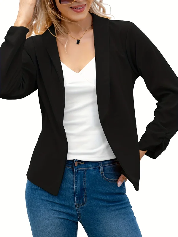 Elegant Solid Long Sleeve Open Front Lapel Blazer