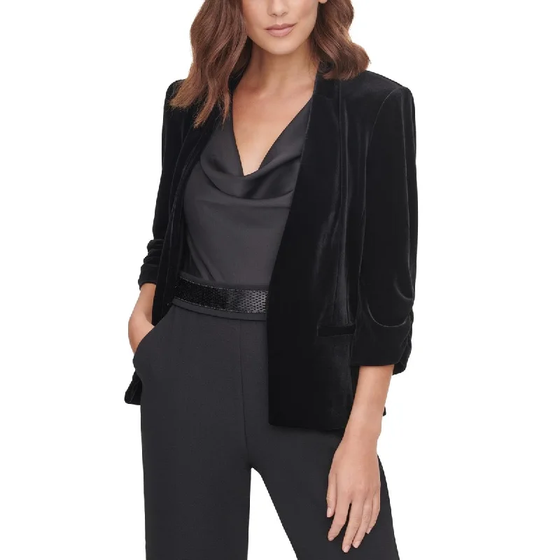 Eliza J Womens Velvet Workwear Open-Front Blazer