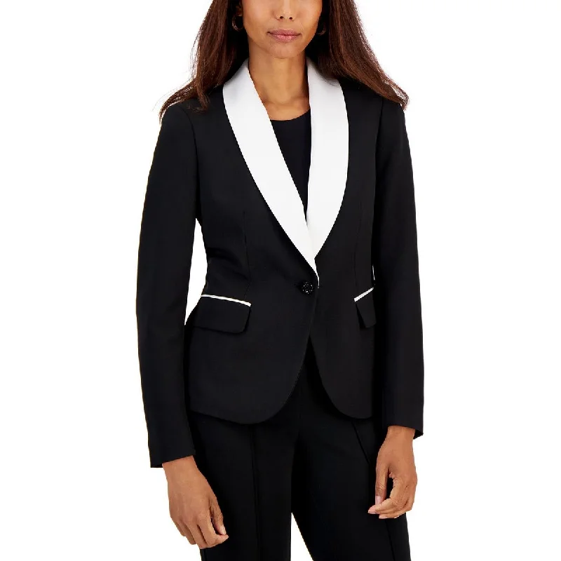 Kasper Womens Petites Contrast Trim Office One-Button Blazer