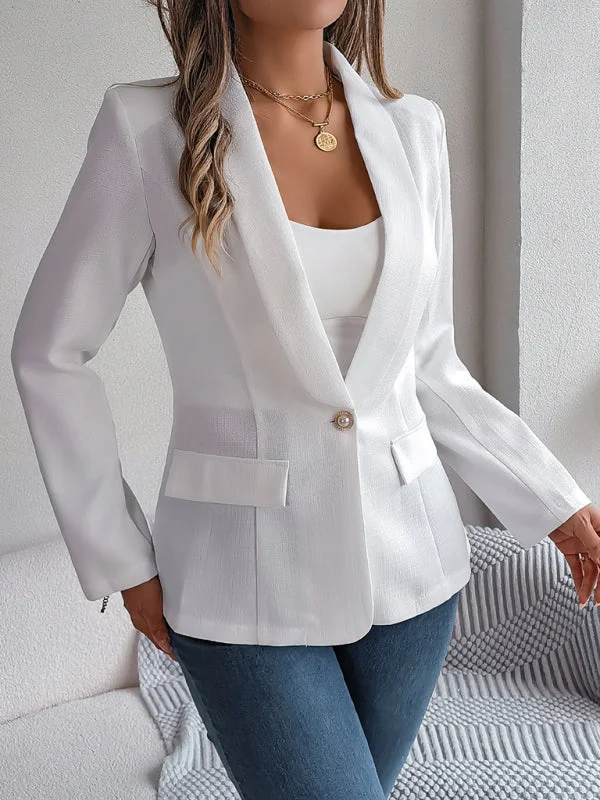 One Button Shawl Lapel Blazer in Solid Single Breasted