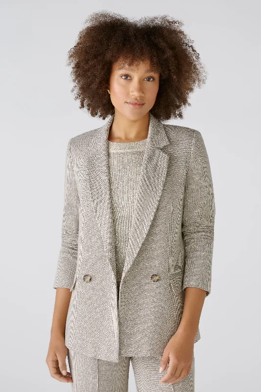 Oui Brown/Cream Houndstooth Boyfriend Blazer