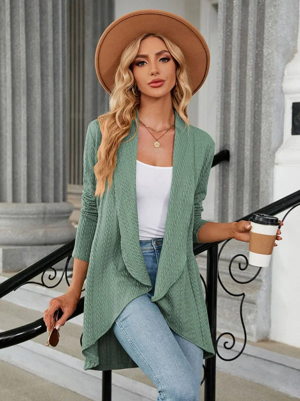 Shawl Lapels Mid-Length Cardigan - Fall-Winter Knitted High-Low Blazer