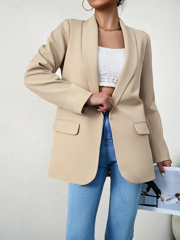 Solid Open Front Shawl Lapels Blazer