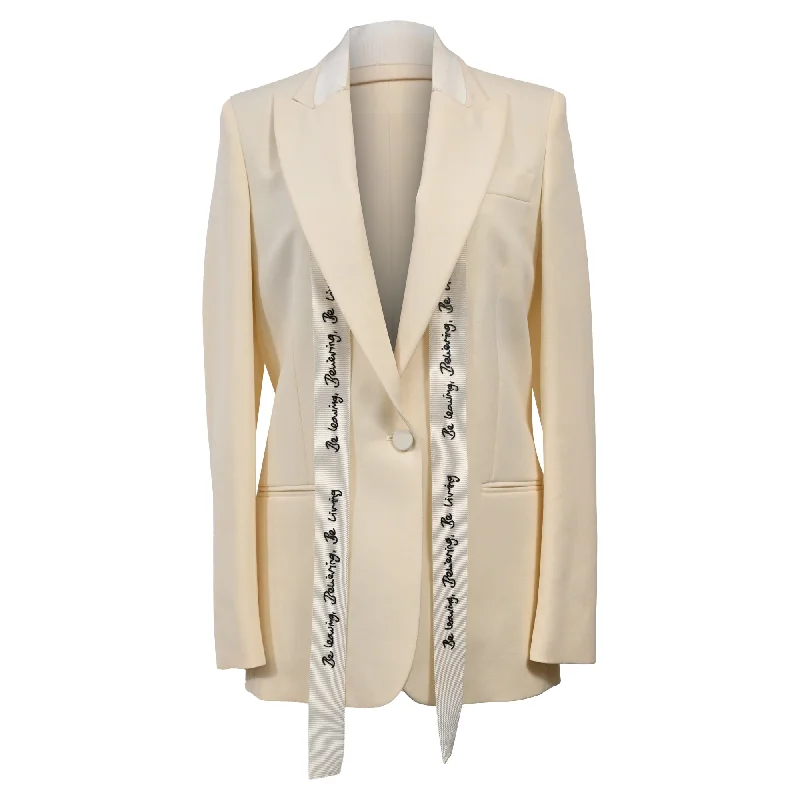 Stella Mccartney Ribbon Detail Single-Breasted Blazer in Cream Wool