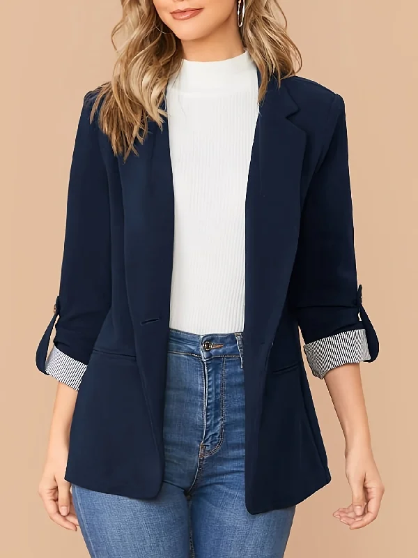 V-neck Pocket Basic Casual Long Sleeve Fashion Loose Blazer Outerwear