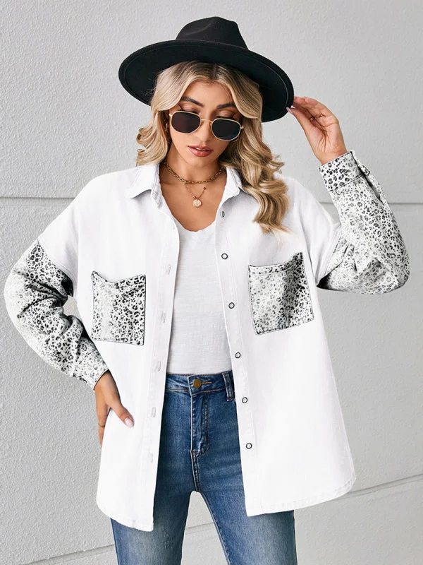 Be Unique Denim Leopard Print Patchwork Jacket | Shacket