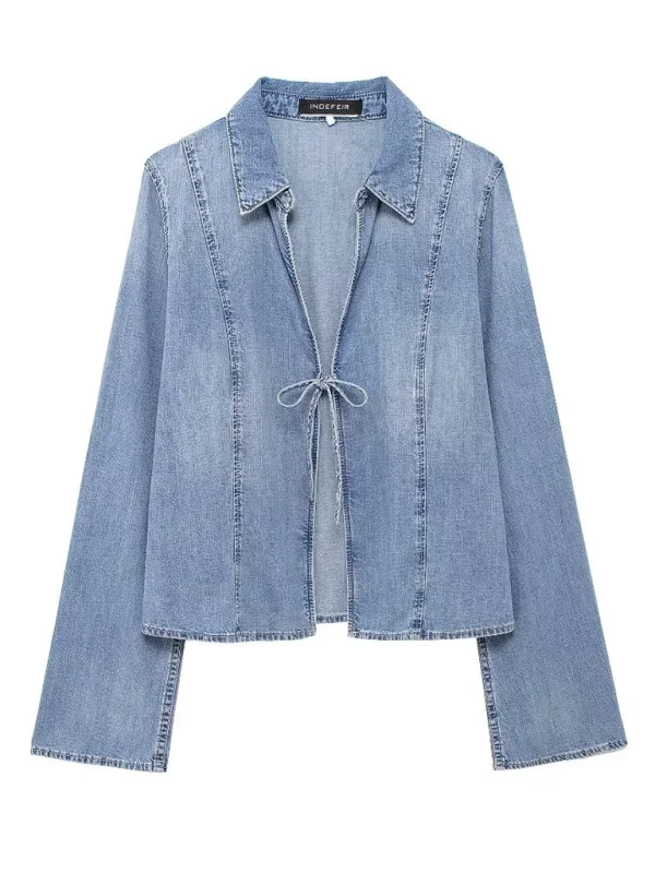 Denim Tie-Front Jacket for Women